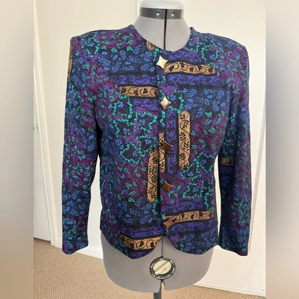 Vintage 80s Blazer, blue and purple with Gold Embellishments - Picture 2 of 11